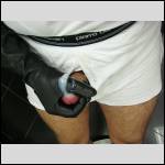 Wanking with leather gloves