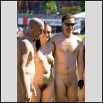 Younger woman outdoors with her boyfriend and his hung friend